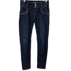 I&M Jeans Women's Dark Mid Wash Embroidered Trim Stretch Skinny Jeans Size 30